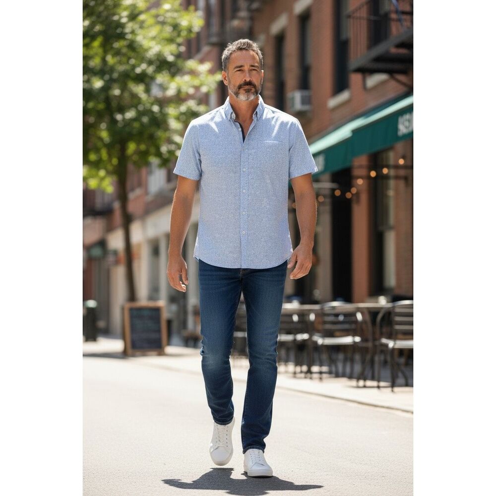 Heritage Report Collection Men’s XL Blue Floral Button Down 4 Way Stretch Shirt